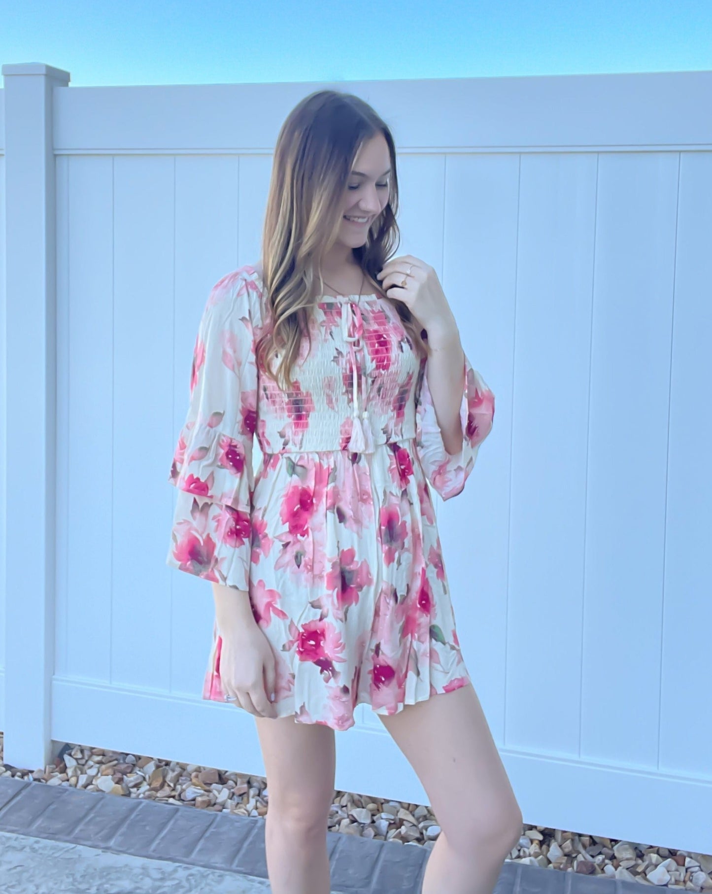 Lillian Pink Smocked Floral Romper