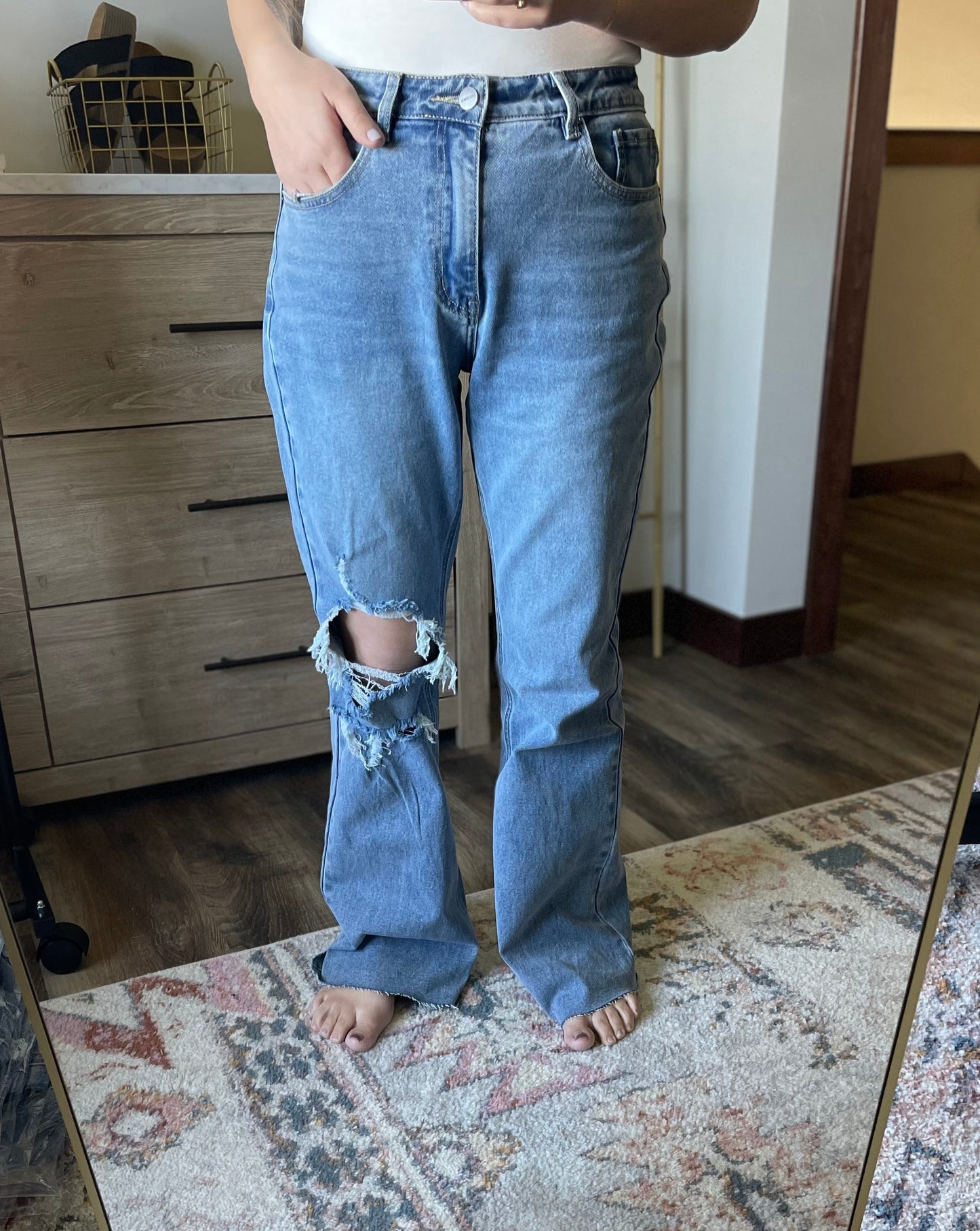 Hailey Distressed Flare High Rise Denim Jeans