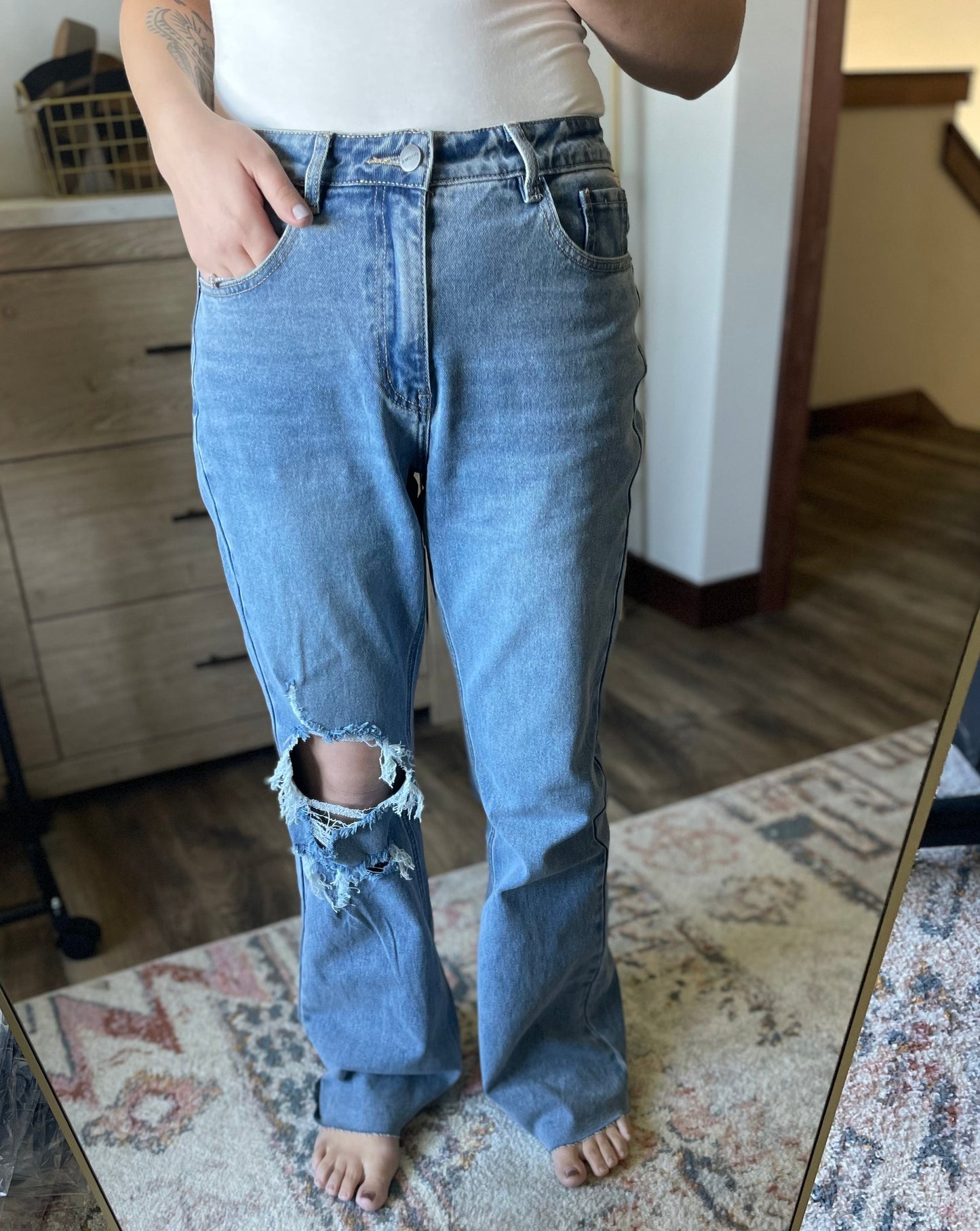 Hailey Distressed Flare High Rise Denim Jeans